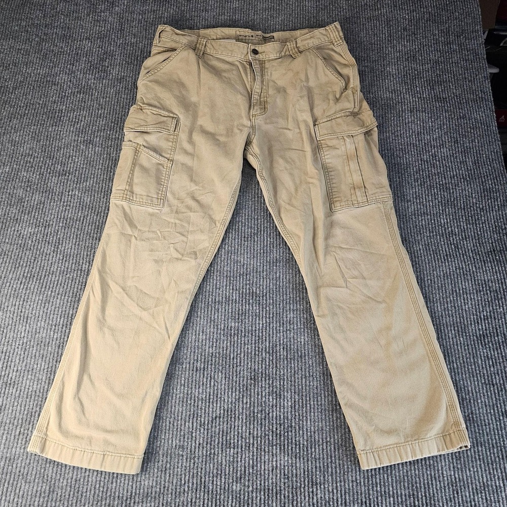 Carhartt Cargo Pants Mens 38x30 Beige Rugged Flex Relaxed Fit Canvas Workwear